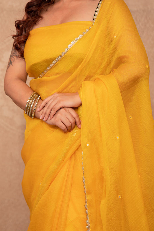 Kanchana- Yellow Kota Silk Saree