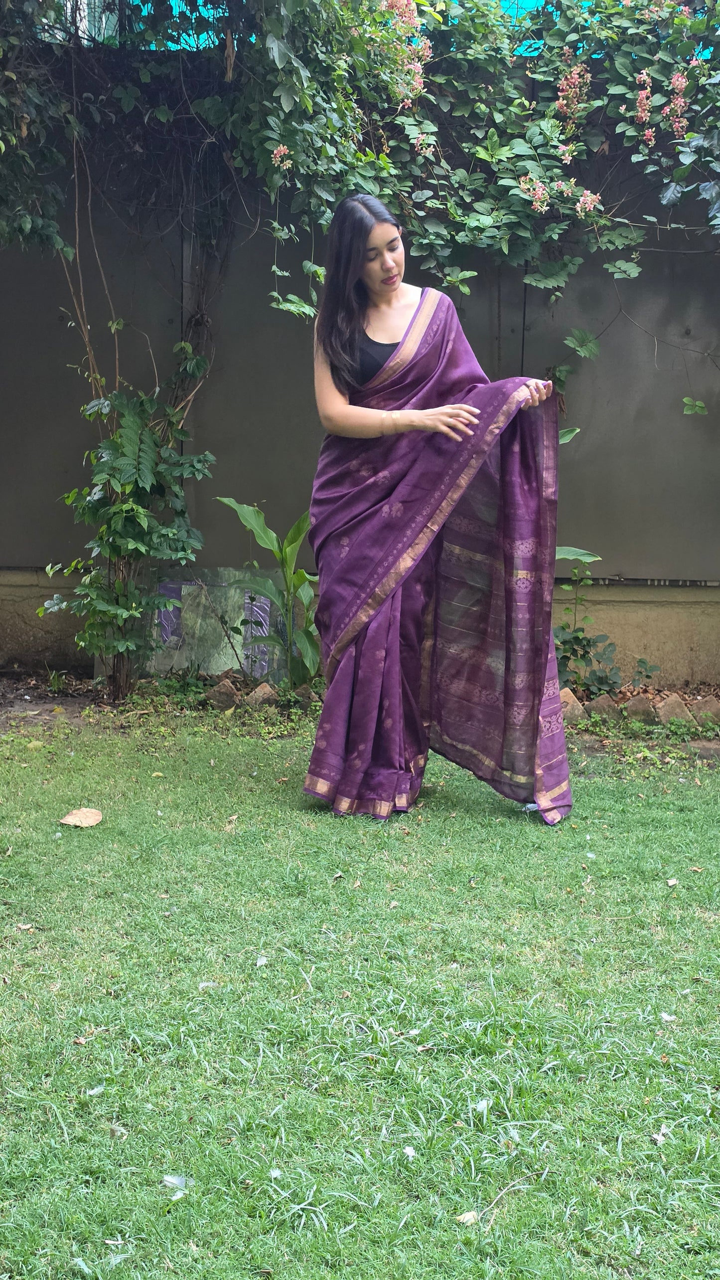 Kavisha- Purple Maheshwari Silk Saree