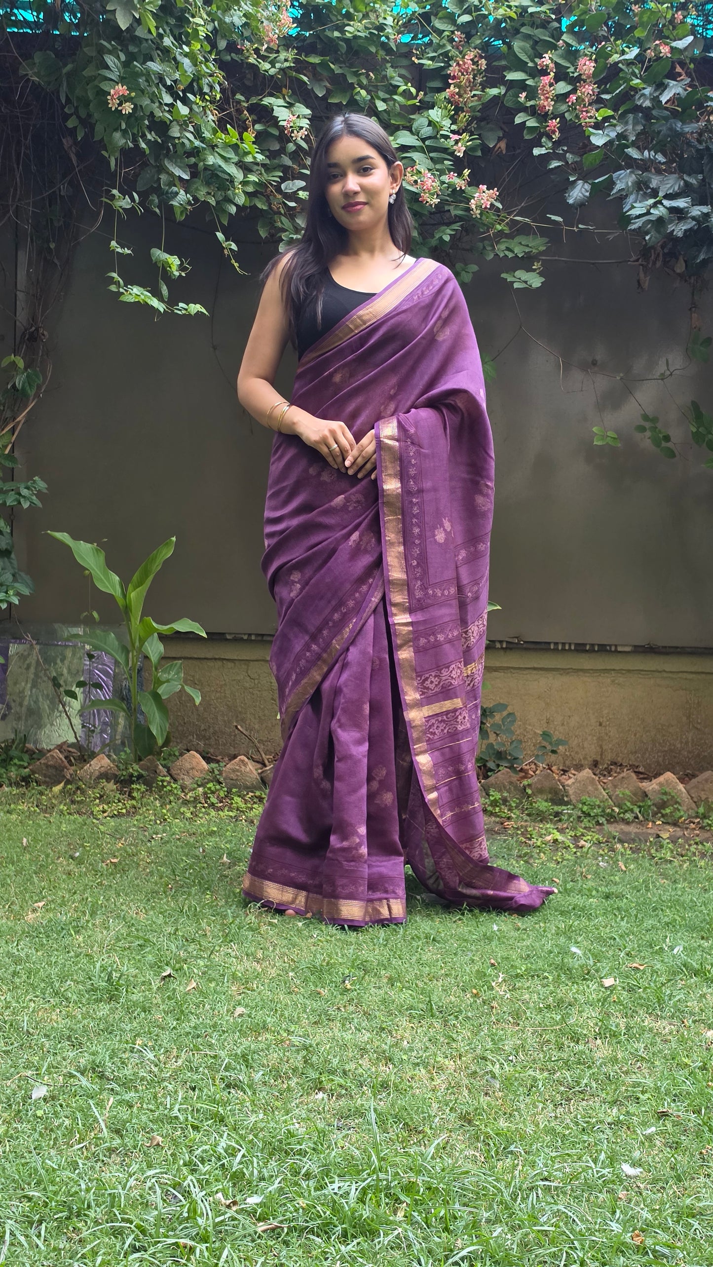 Kavisha- Purple Maheshwari Silk Saree