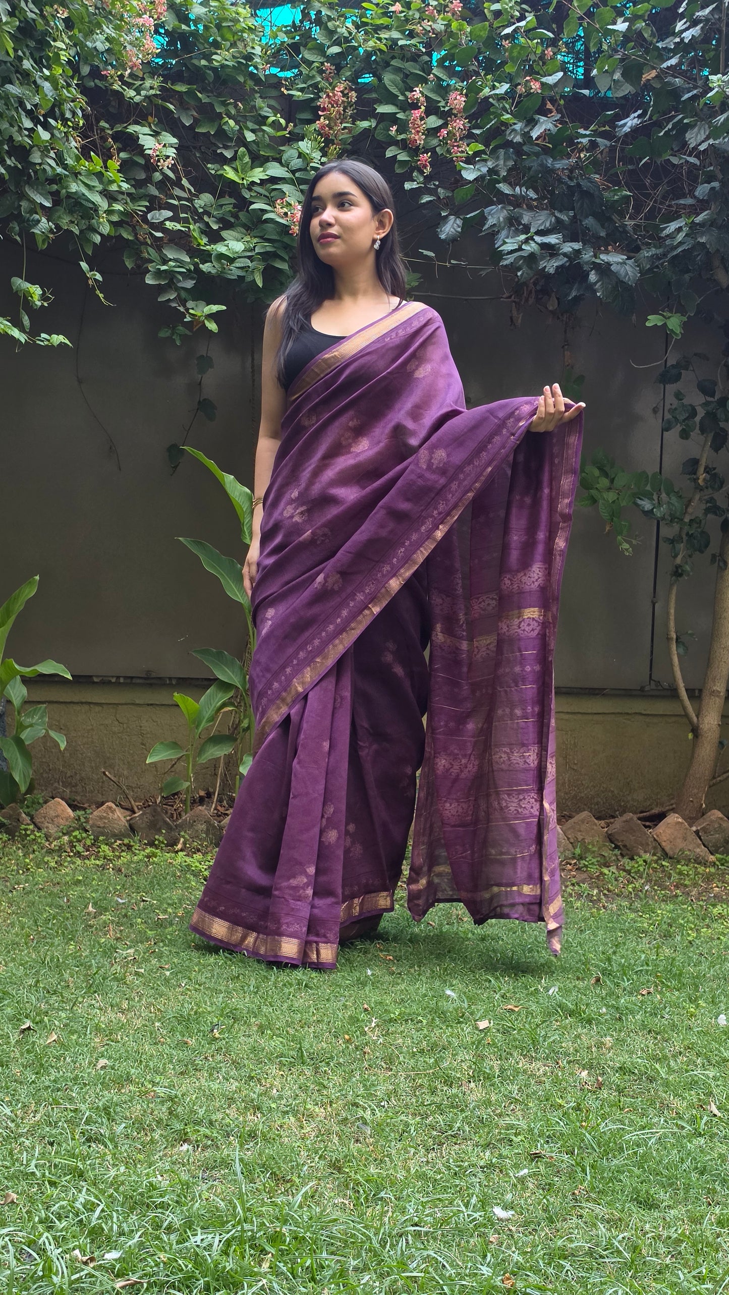 Kavisha- Purple Maheshwari Silk Saree