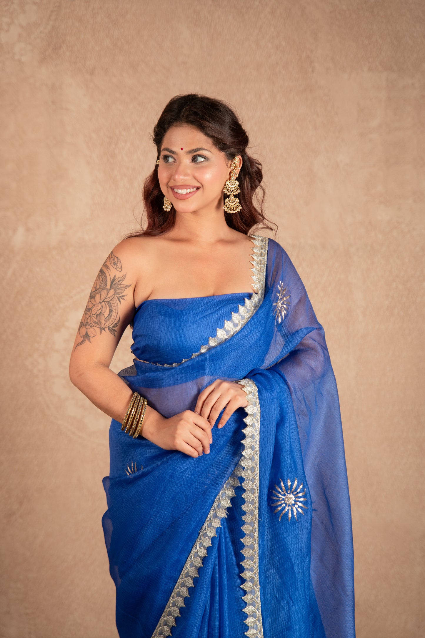 Kaya- Blue Buti work kota silks saree