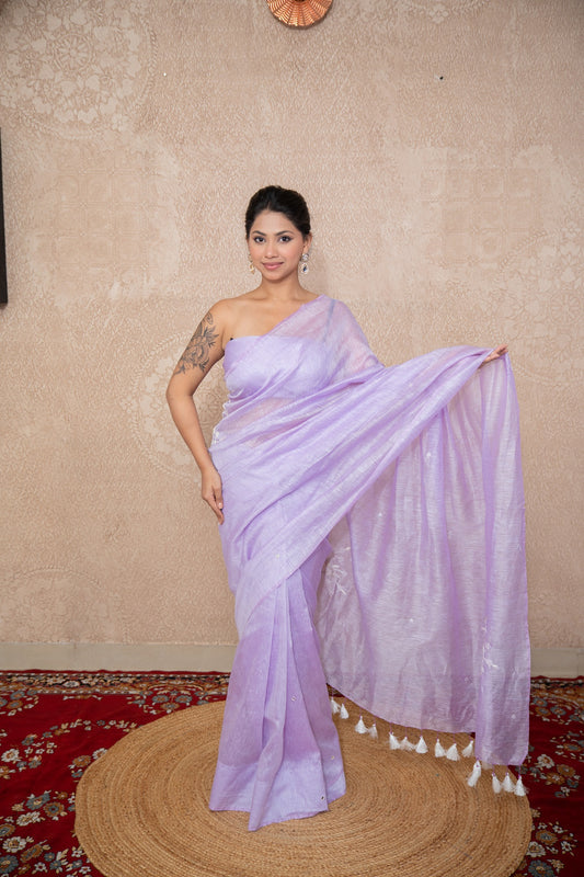 Komoli- Lavender Silk Linen Saree