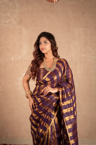 Leharka- Purple Striped Silk Saree