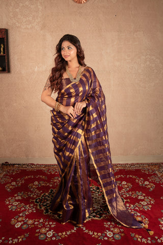 Leharka- Purple Striped Silk Saree