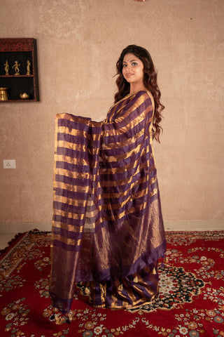 Leharka- Purple Striped Silk Saree
