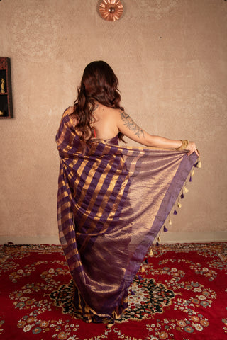 Leharka- Purple Striped Silk Saree