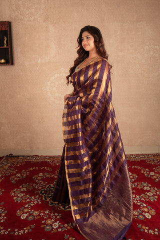 Leharka- Purple Striped Silk Saree