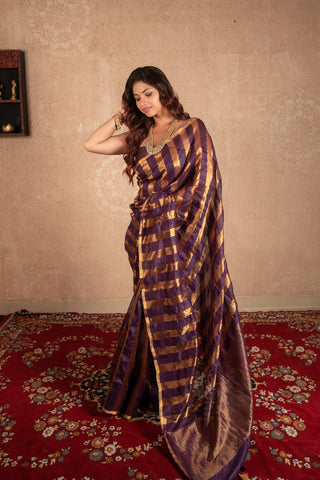 Leharka- Purple Striped Silk Saree