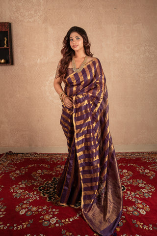 Leharka- Purple Striped Silk Saree