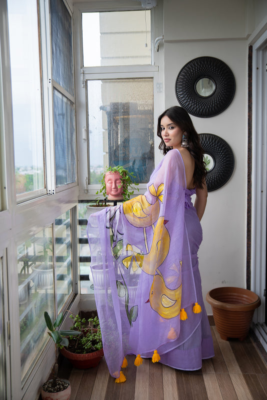 Lil Sparrow- Handpainted Kota Doria Saree