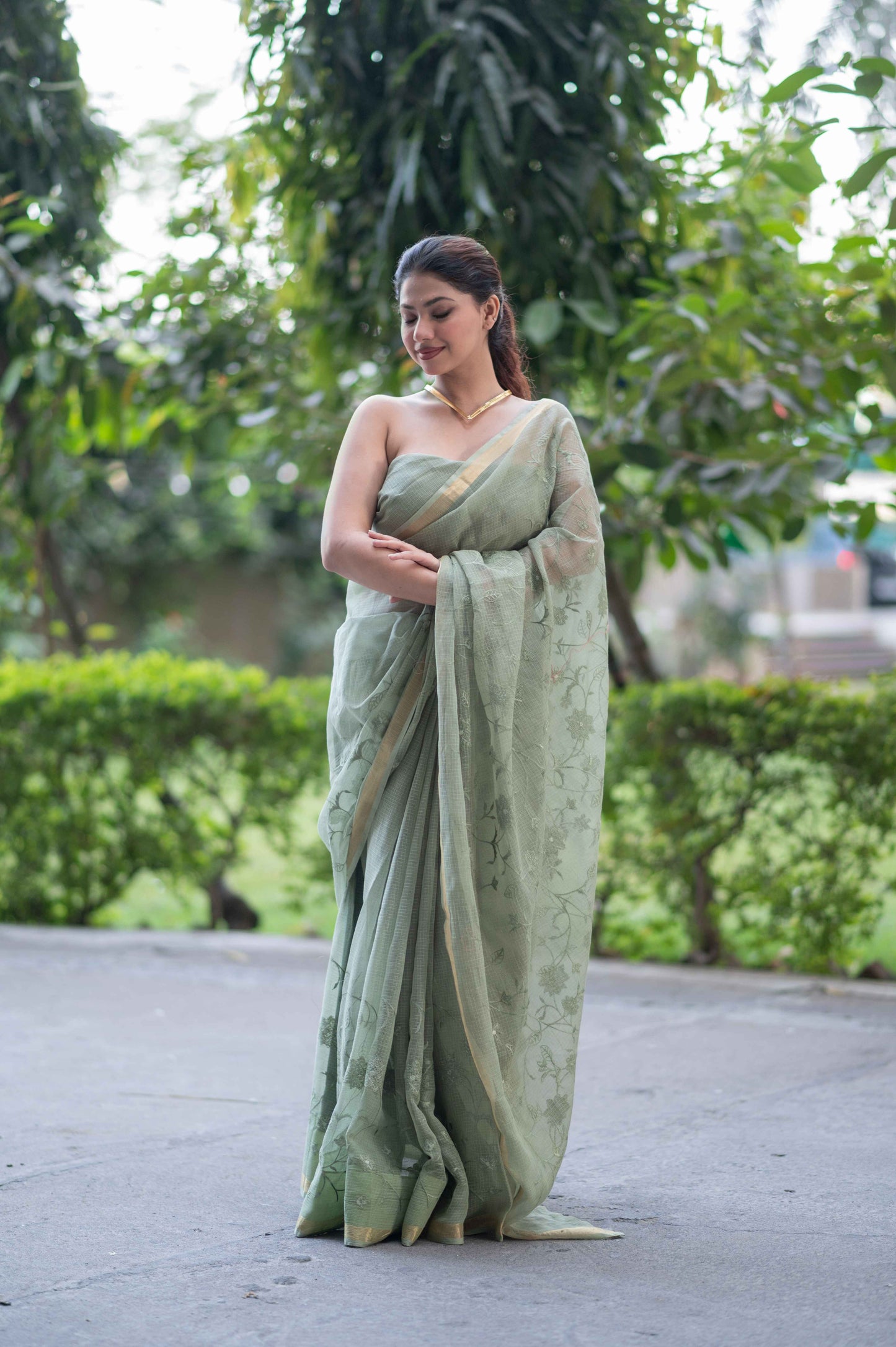 Meadow Grace- Green Kota Doria Saree