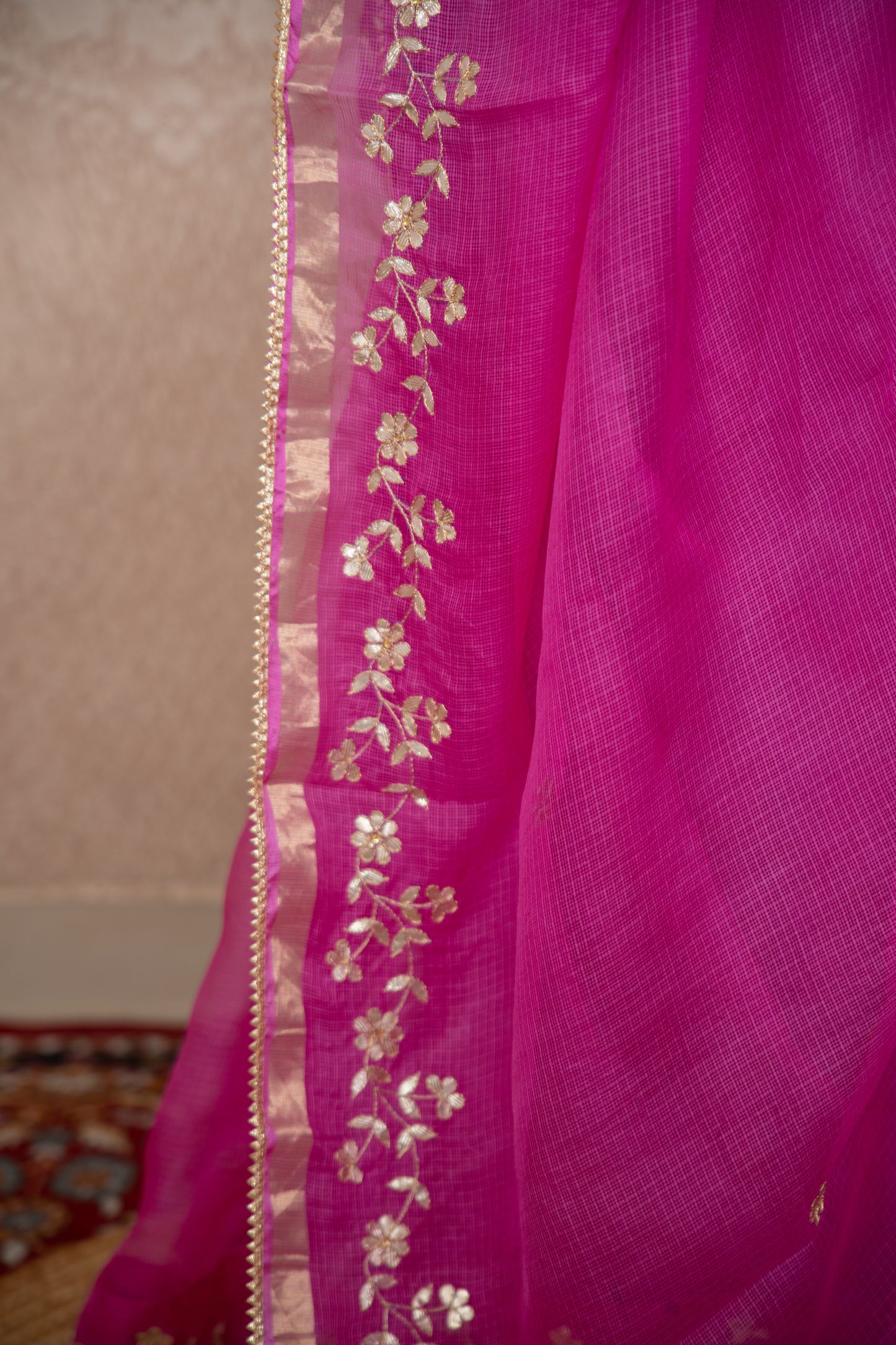 Madhurima- Pink Floral Gota Saree