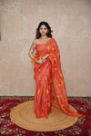 Malhar- Orange Silk Saree with leaf embroidery