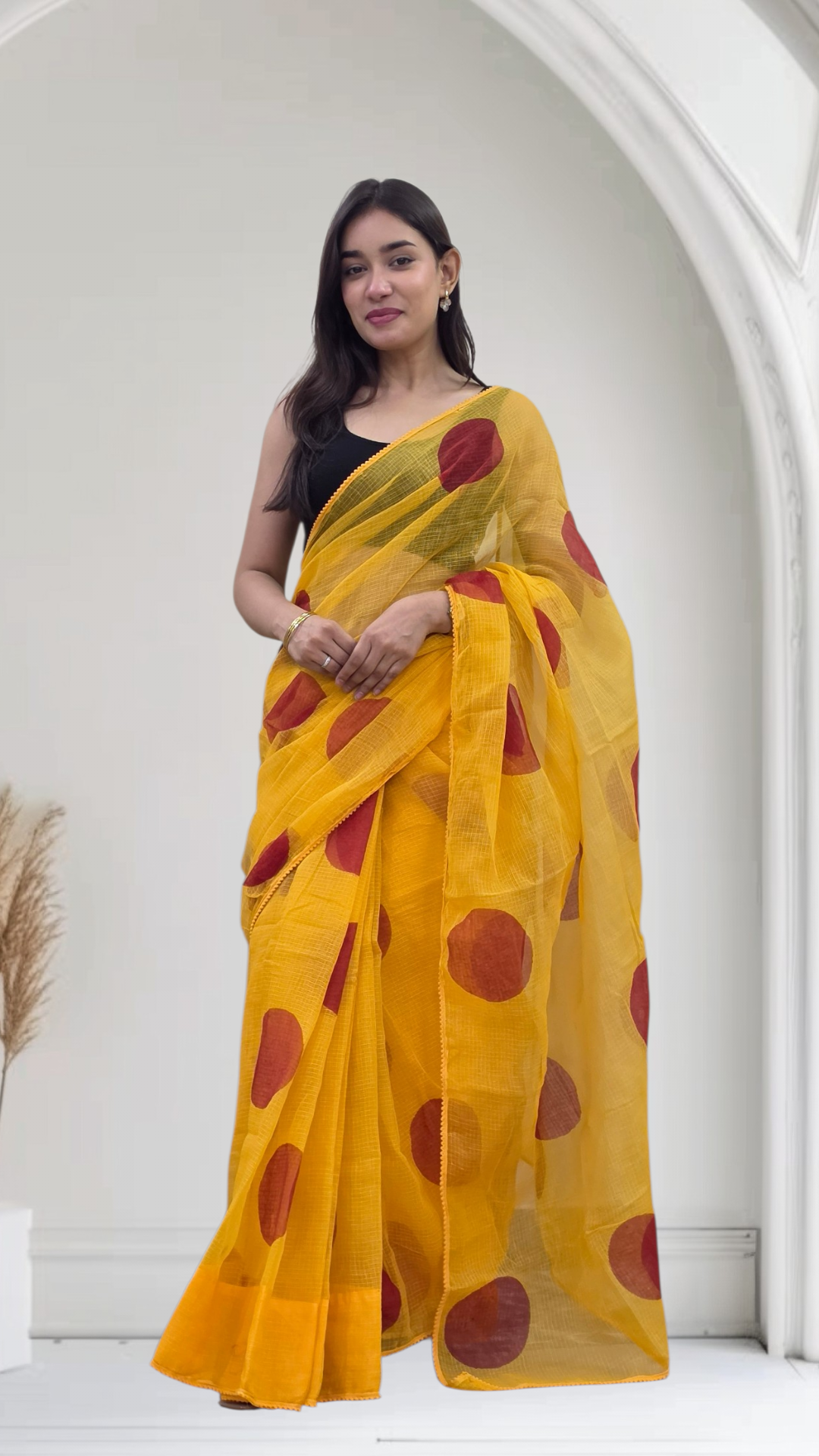 Mathe Ri Bindu- Yellow Kota Doria Saree