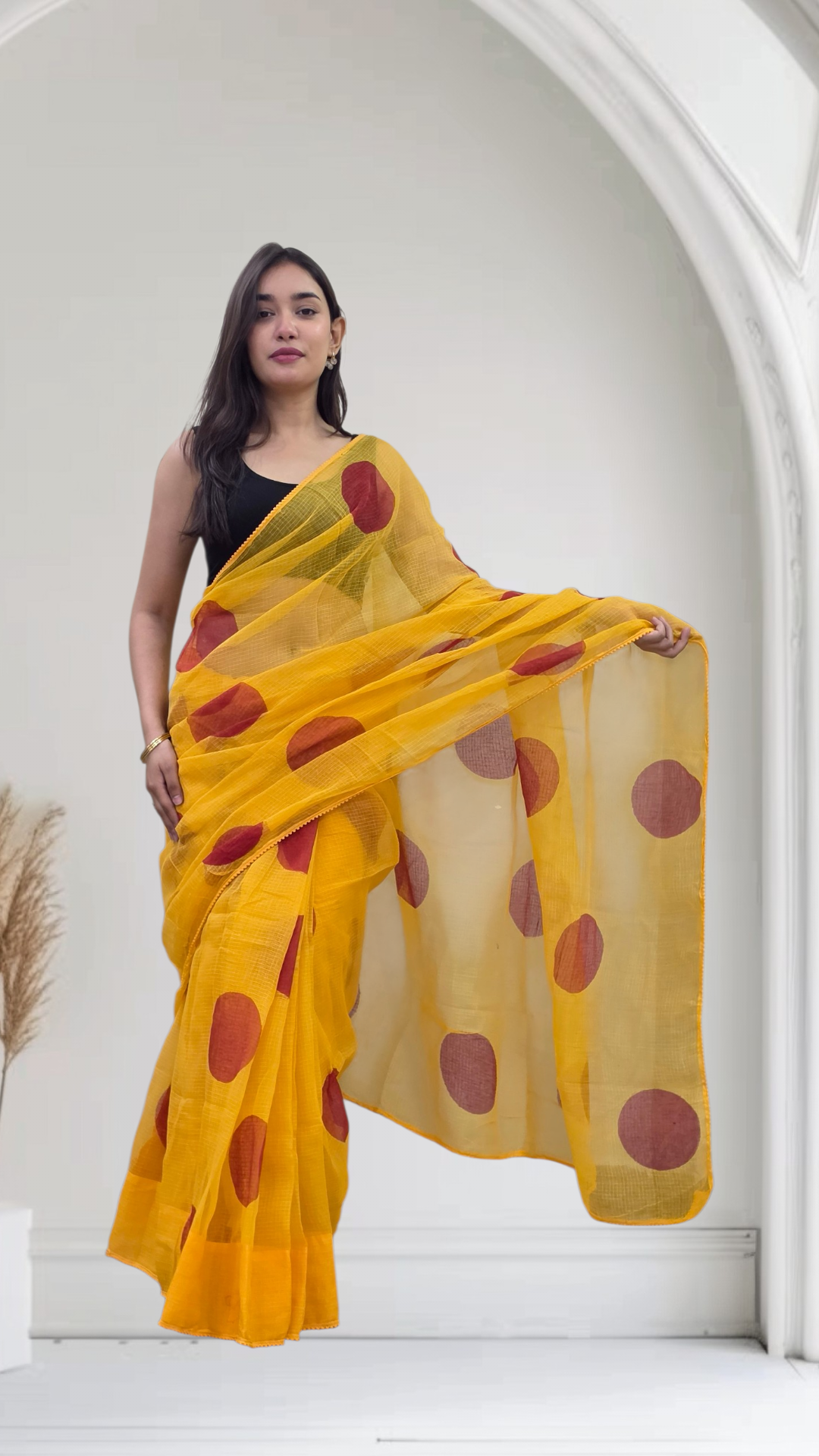 Mathe Ri Bindu- Yellow Kota Doria Saree
