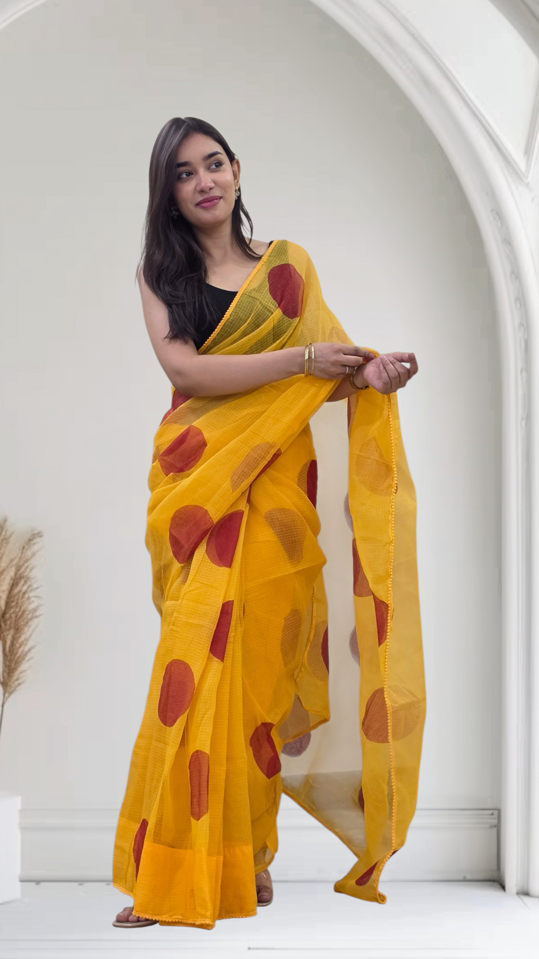 Mathe Ri Bindu- Yellow Kota Doria Saree