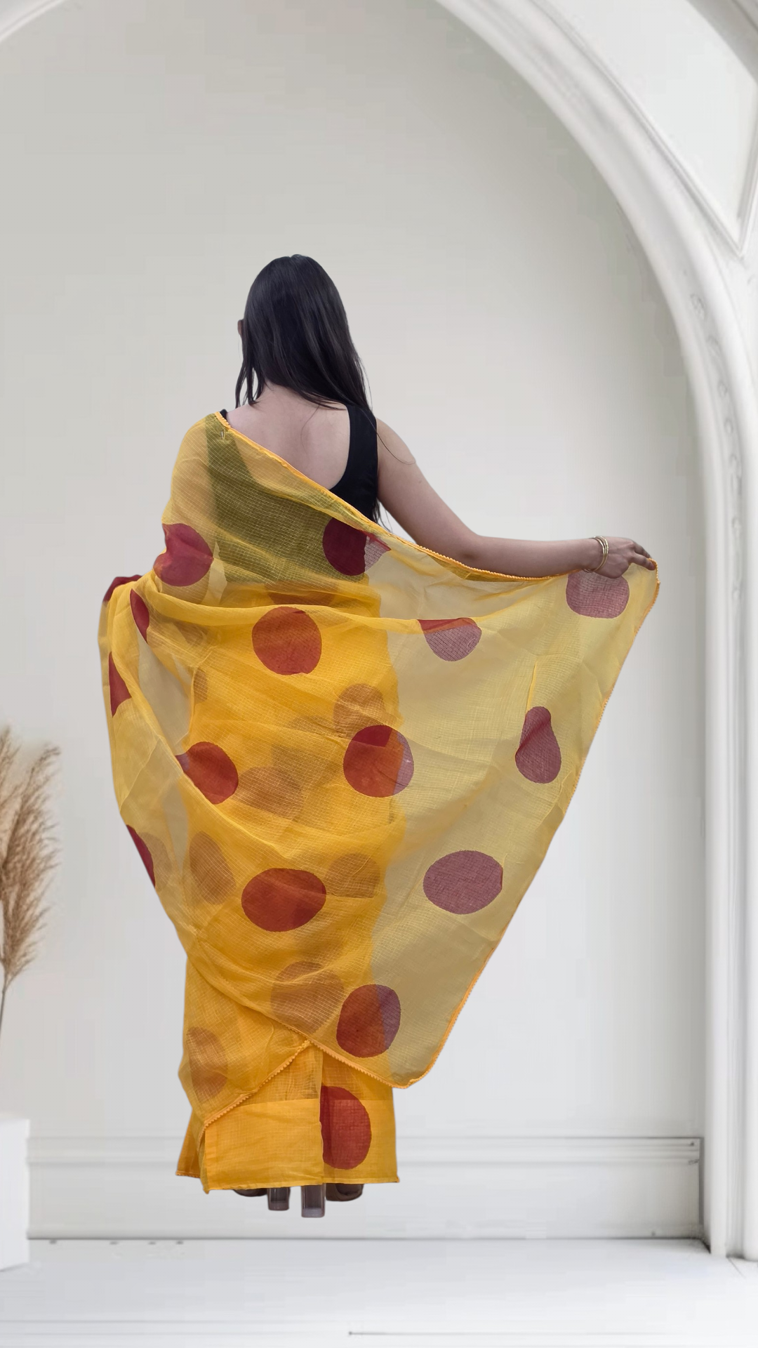 Mathe Ri Bindu- Yellow Kota Doria Saree