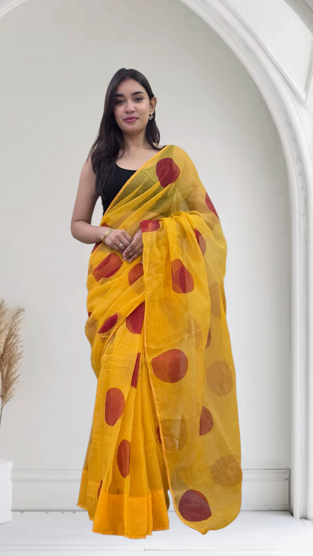 Mathe Ri Bindu- Yellow Kota Doria Saree