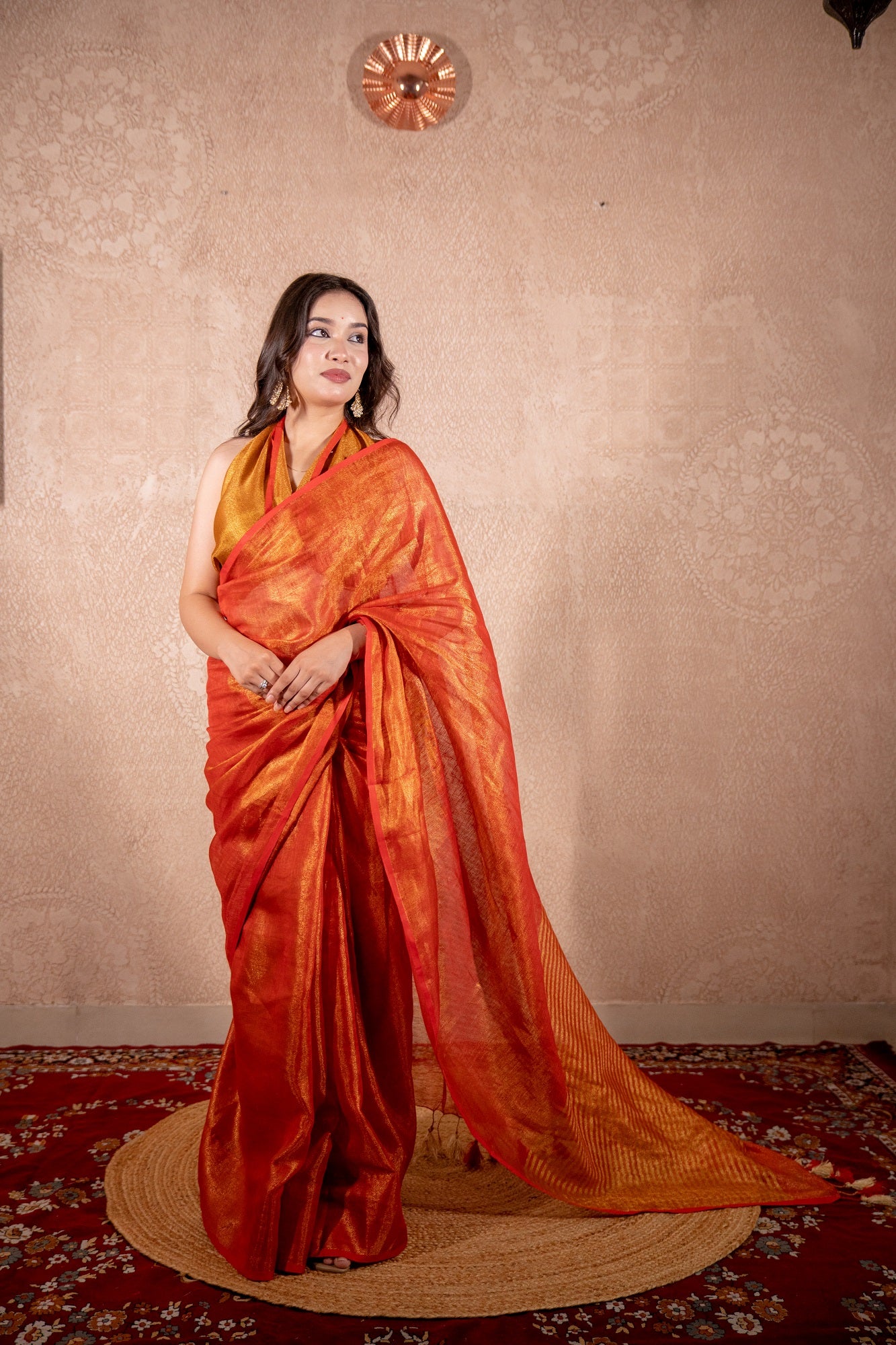 Mauli- Red Zari saree with striped pallu