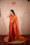 Mauli- Red Zari saree with striped pallu