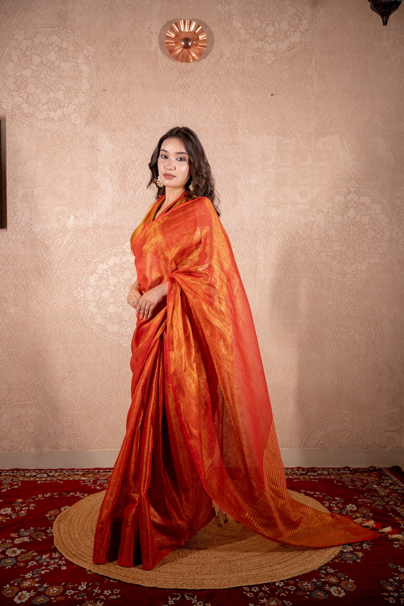 Mauli- Red Zari saree with striped pallu