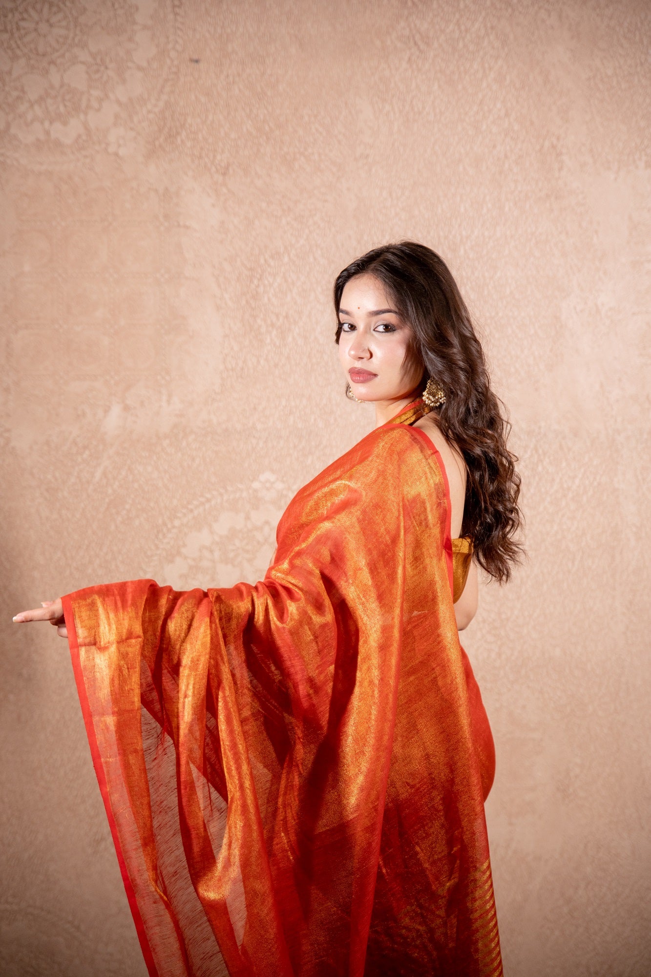 Mauli- Red Zari saree with striped pallu