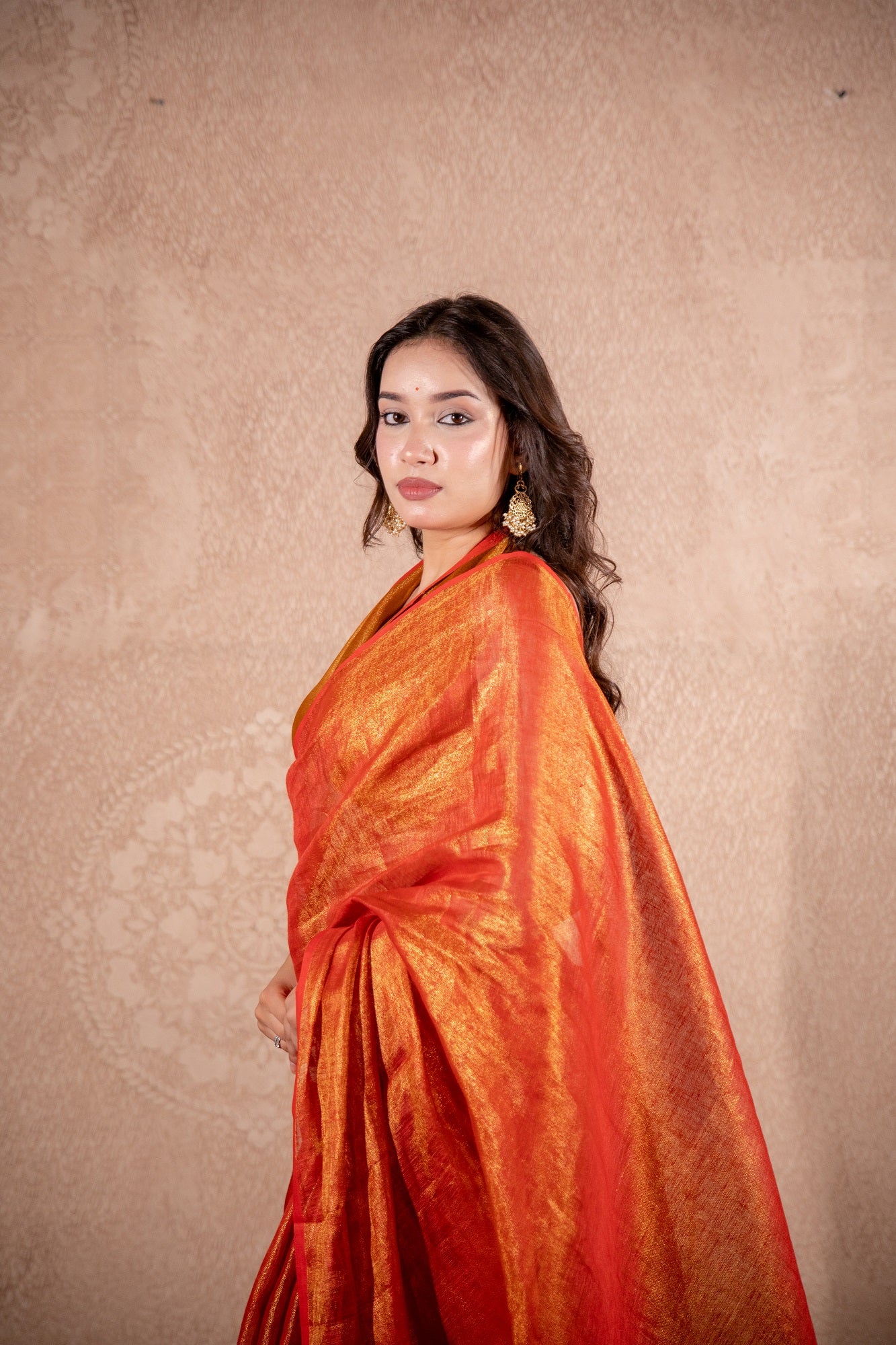 Mauli- Red Zari saree with striped pallu