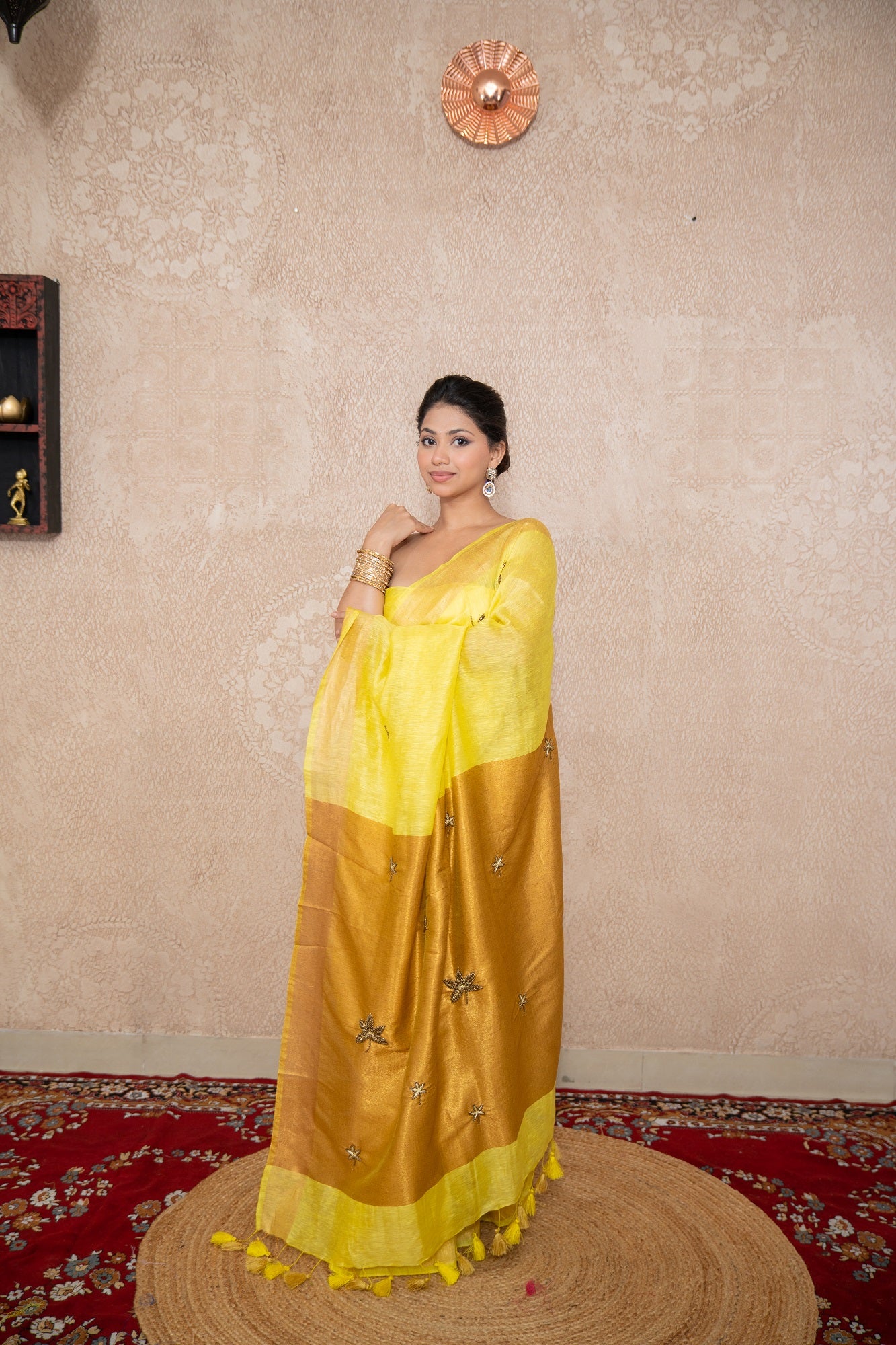 Mehalika- Yellow Saree with hand embroidery
