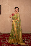 Misri- Green Floral Kota Silk Saree