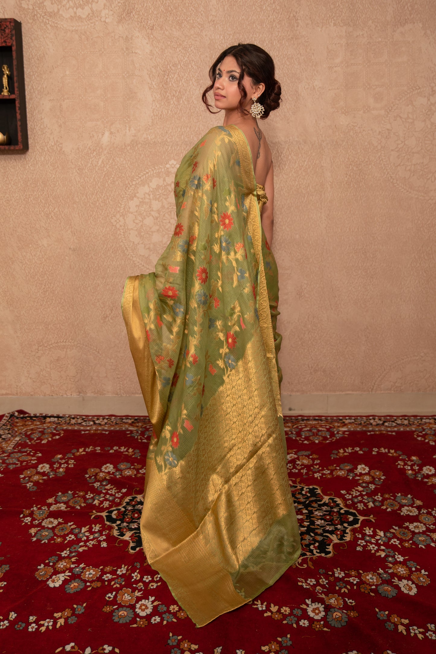 Misri- Green Floral Kota Silk Saree