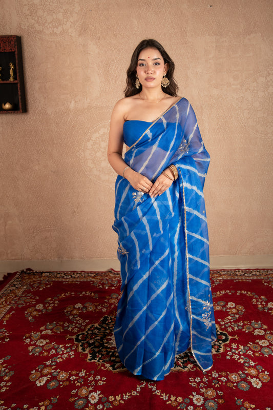 Naindhara- Blue Leheriya Kota Silk Saree
