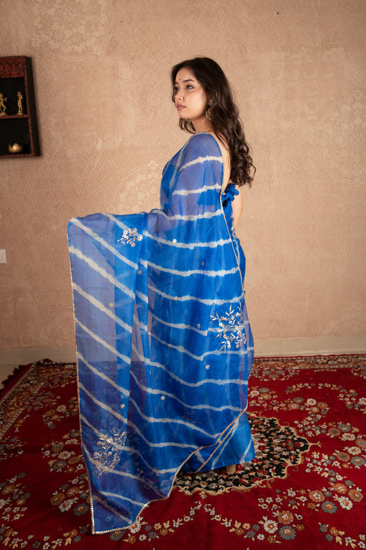 Naindhara- Blue Leheriya Kota Silk Saree