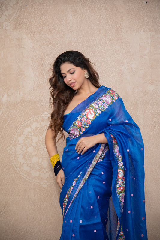 Neerja- Blue Floral Silk Saree