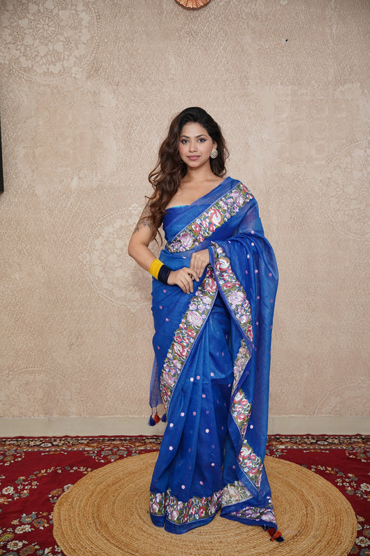Neerja- Blue Floral Silk Saree