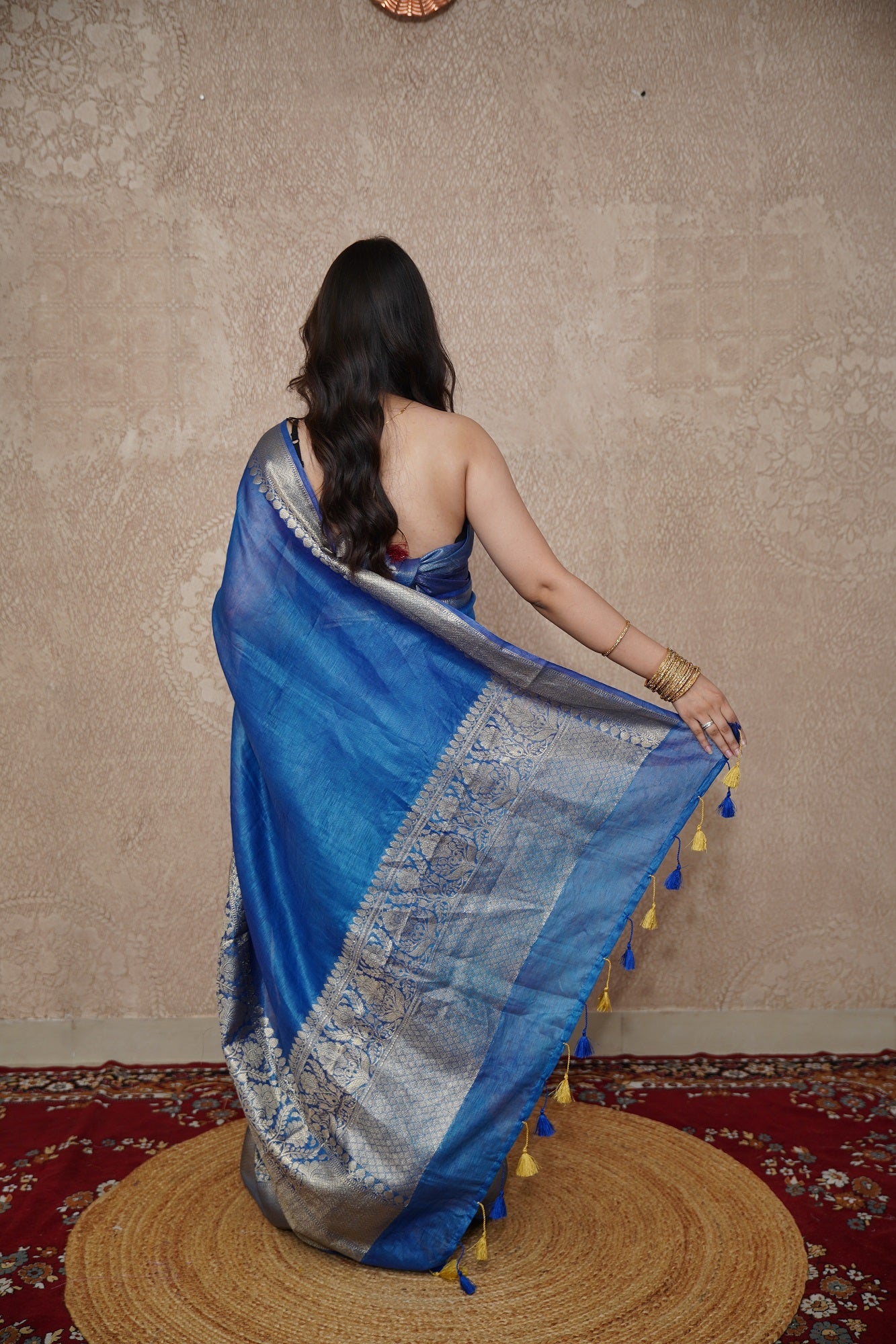 Nilaya- Blue Silk Linen Saree