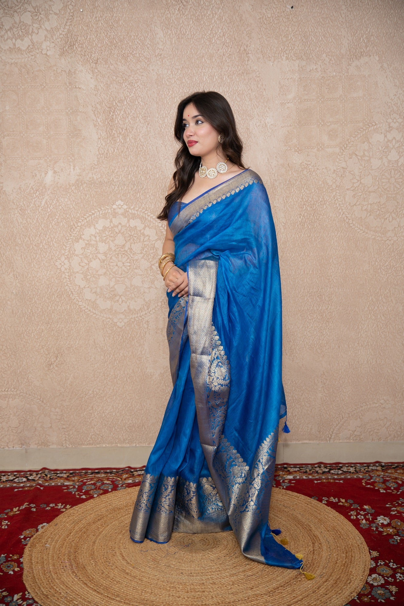 Nilaya- Blue Silk Linen Saree