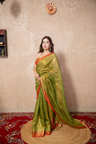 Nira- Green Zari Linen  Saree