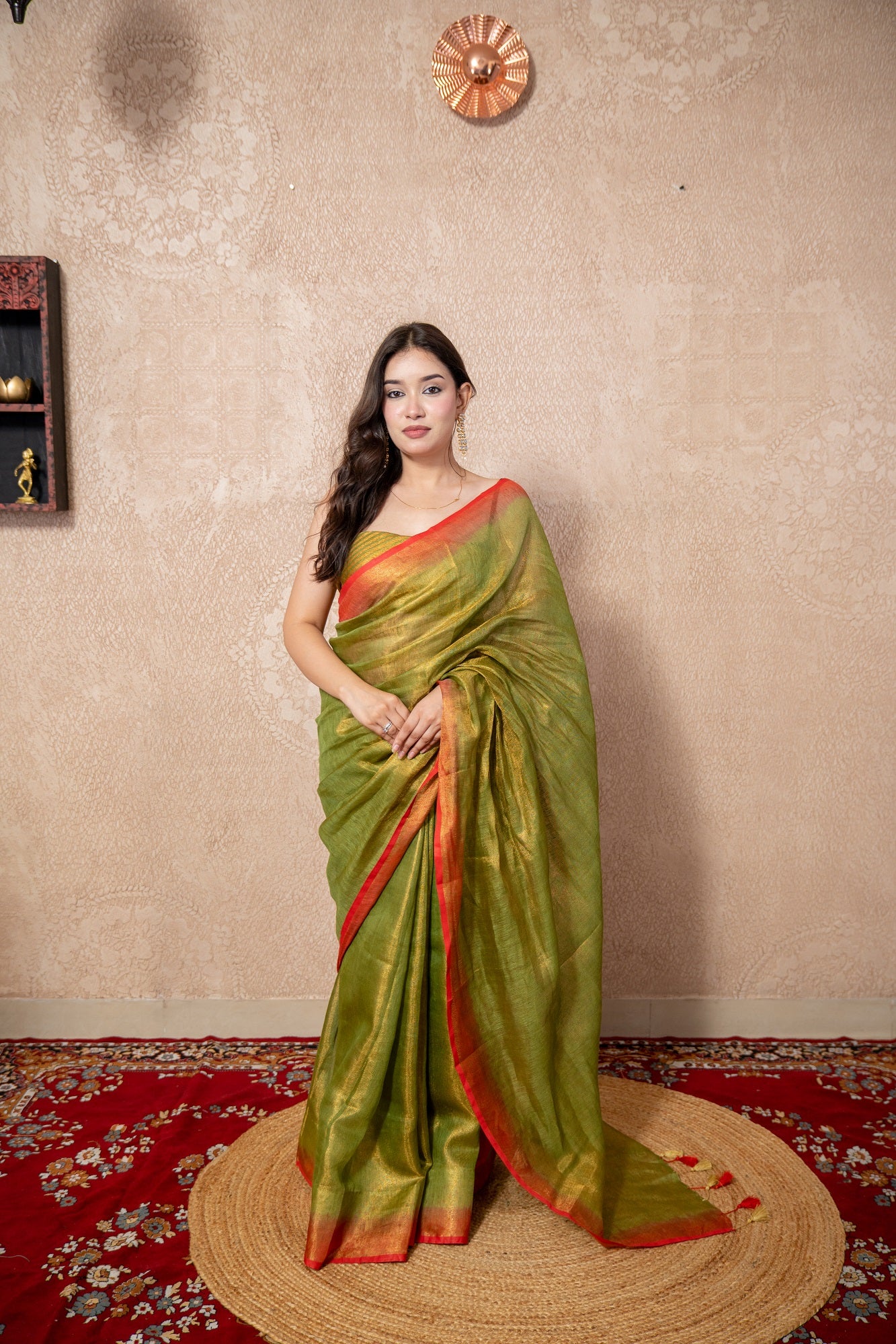 Nira- Green Zari Linen  Saree