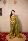 Nira- Green Zari Linen  Saree