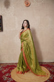 Nira- Green Zari Linen  Saree