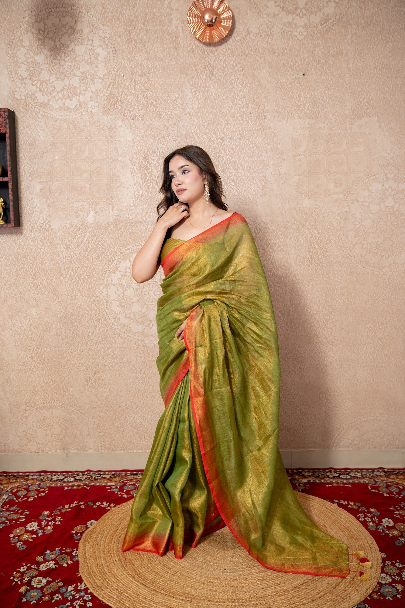Nira- Green Zari Linen  Saree
