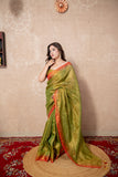 Nira- Green Zari Linen  Saree