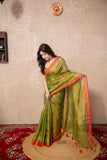 Nira- Green Zari Linen  Saree