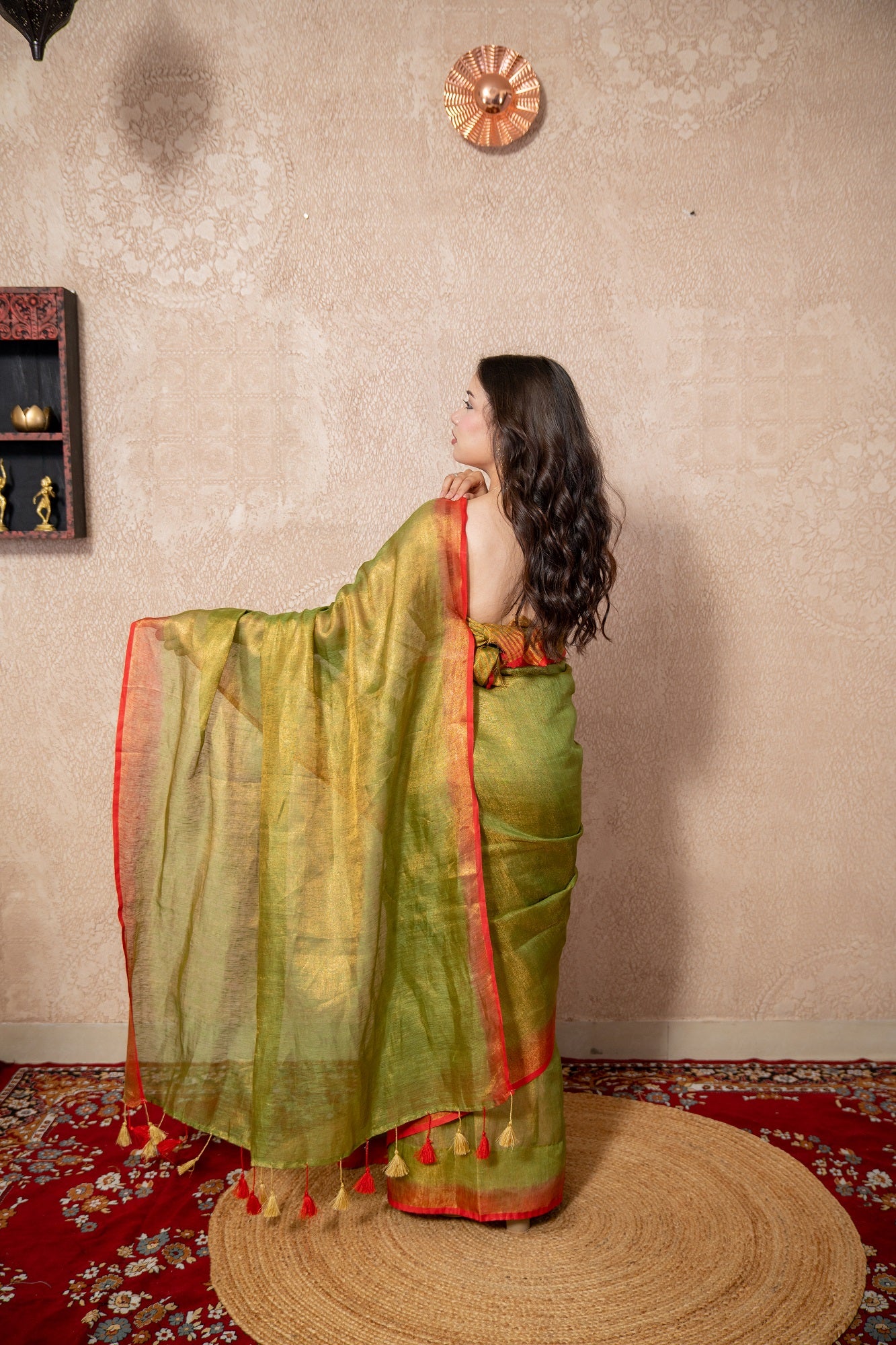 Nira- Green Zari Linen  Saree