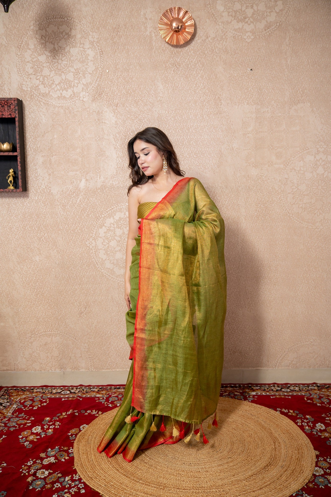 Nira- Green Zari Linen  Saree