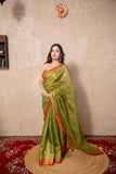 Nira- Green Zari Linen  Saree