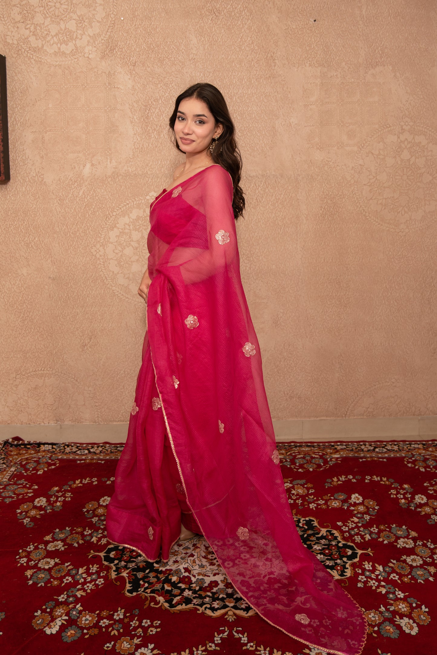 Noorani- Pink Floral Kota Silk Saree