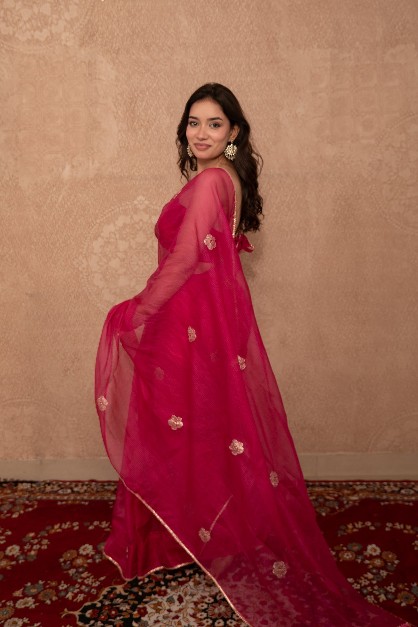 Noorani- Pink Floral Kota Silk Saree