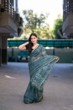 Olive Whisper - Green Dabu Kota Doria Saree