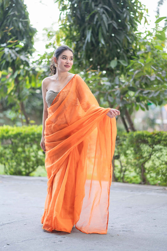 Orange Lush- Kota Doria Saree